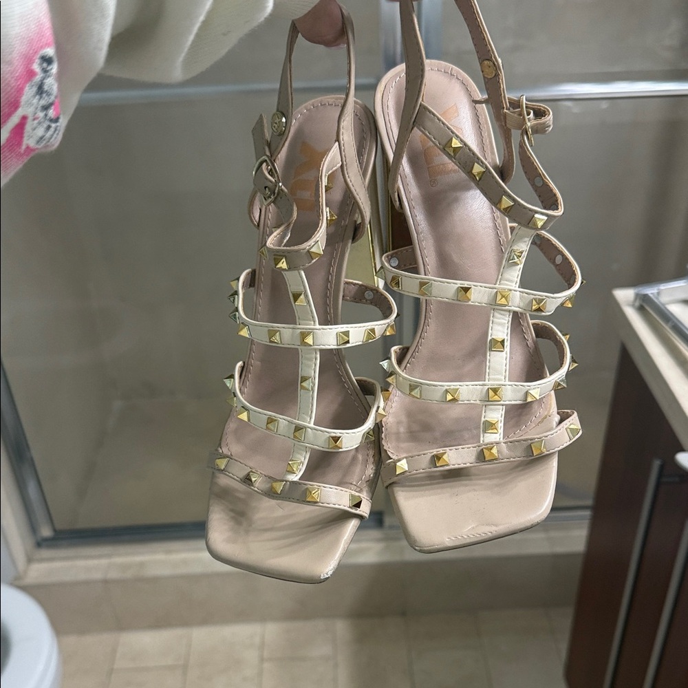 Studded Beige Strappy Sandals